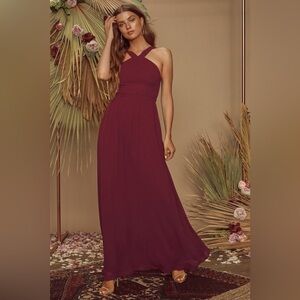Lulus Air of Romance Burgundy Maxi Dress Size XS